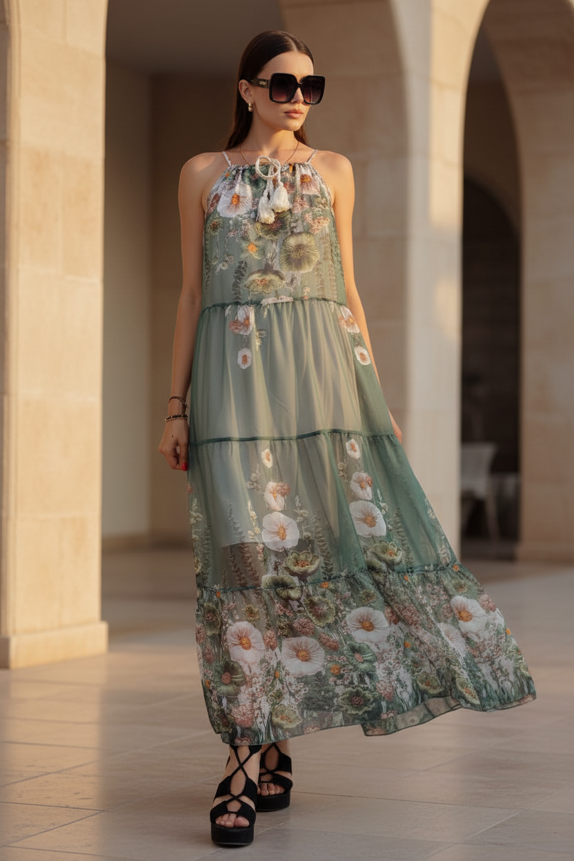 Rochie Aethelia - Floral Green
